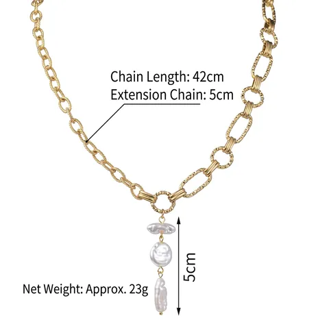 Pendant Necklace Stainless Steel 14K Gold Plated Irregular Artificial Baroque Pearls French Retro Light Luxury Clavicle Chain For Women
