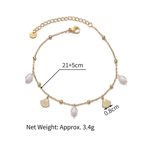 Artificial Pearl Shell Pendant Anklet Stainless Steel Gold Plated Foot Chain For Women Adjustable Elegant Beach Jewelry
