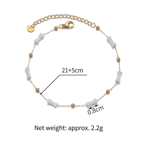 Edelstahl Gold Beschichtet Fußkettchen Mit Weißen Knochenförmigen Muschelperlen Für Frauen Elegant Ins Stil Verstellbar