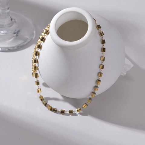 Edelstahl Fußkette Mit Geometrischen Würfelperlen Für Damen Minimalistischer 14K Vergoldeter Fußschmuck Im Koreanischen Stil