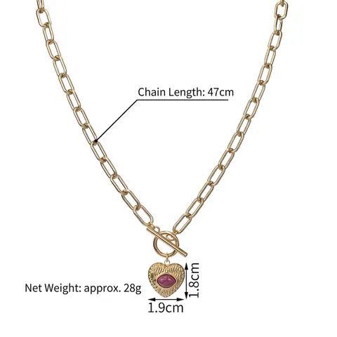 Edelstahl Herz Anhänger Halskette 14K Vergoldet OT Verschluss Büroklammer Kette Rosa Stein Vintage Schmuck Damen