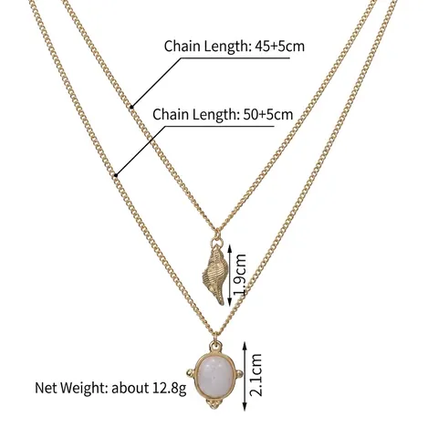 Collana A Strati Pendente Acciaio Inossidabile Placcato Oro 14K Conchiglia Opale Sintetico Stile Retrò Francese Donne
