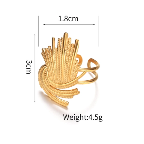 Stainless Steel Ring Fireworks Ray Radiating Fan Design Adjustable Open Finger Jewelry For Women Minimalist Unique Gift