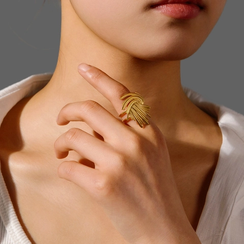 Stainless Steel Ring Fireworks Ray Radiating Fan Design Adjustable Open Finger Jewelry For Women Minimalist Unique Gift