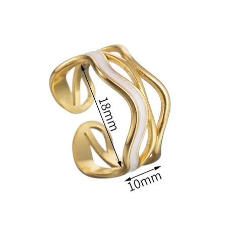 Wave Open Ring Stainless Steel Gold Plated White Enamel Geometric Multi-layer Adjustable Minimalist Jewelry For Women