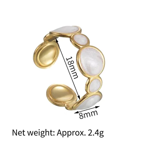Stainless Steel Open Adjustable Ring Gold Plated Geometric Circle Shell Texture Inlay Minimalist Fashion Jewelry Women