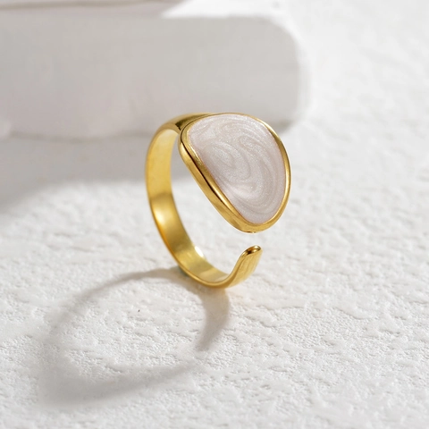 Anello Aperto Regolabile Minimalista Acciaio Inossidabile Placcato Oro Smalto Bianco Design Di Nicchia Geometrico Gioielli Donna
