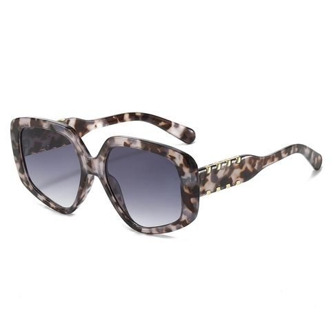 Fashion Large Square Frame Sunglasses Retro UV400 Protection PC Lens Gold Metal Chain Decor Women Men Eyewear
