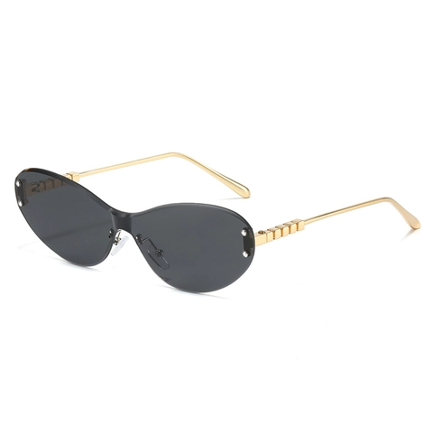 Rimless Cat Eye Sunglasses For Women Metal Frame PC Lens UV400 Protection Fashion Square Cube Decor Temples