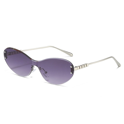 Rimless Cat Eye Sunglasses For Women Metal Frame PC Lens UV400 Protection Fashion Square Cube Decor Temples