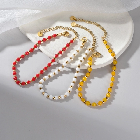 Faceted Beaded Bracelet With Stainless Steel Adjustable Extension Chain Minimalist Ins Style Luxury Jewelry For Women