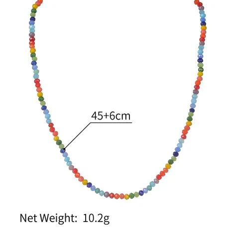 Faceted Colorful Beaded Necklace And Bracelet Stainless Steel Rainbow Jewelry Boho Style For Women