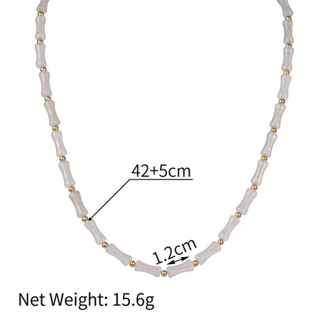 Collana E Bracciale In Acciaio Inossidabile Con Perline A Snodo In Bambù Per Donna Elegante Placcato Oro Pietra In Resina Bianca