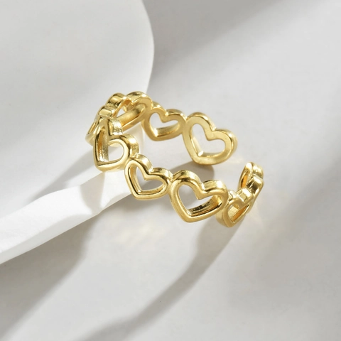 Mode Roestvrij Staal Verstelbare Open Ring Voor Dames Minimalistisch Hol Hartvormig Verbonden Ontwerp Ins Stijl