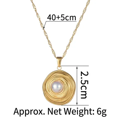 Collana Con Pendente Tondo Di Perla Artificial Acciaio Inossidabile Placcato Oro Vintage Trama Spirale Geometrico Per Donna