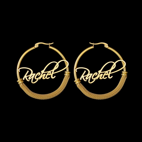Pendientes De Aro Redondos Acero Inoxidable 316L Textura De Malla Tejida Patrón De Letras Joyas Para Mujer