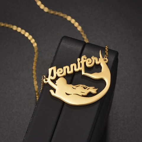Elegante Collar De Acero Inoxidable Con Placa De Nombre De Sirena Cadena En O Joyería Accesorios Para Mujer Regalo De Cumpleaños