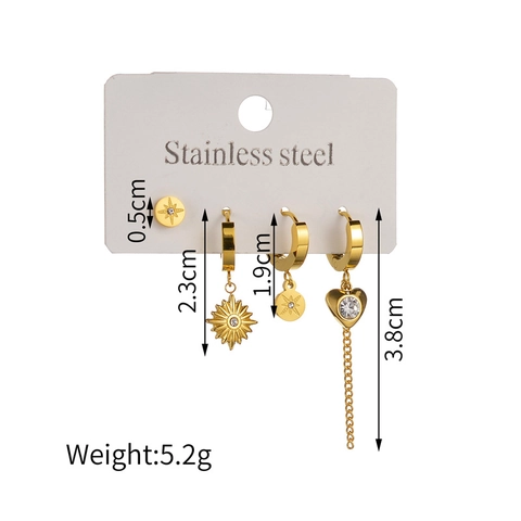 Boucles D'oreilles En Acier Inoxydable Cœur Zirconia Longue Frange Étoile Tournesol Créoles Et Puces Bijoux Dorés Élégants