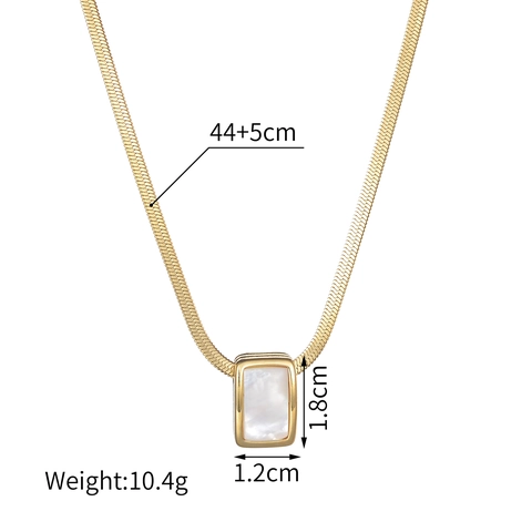 Rectangular White Mother Of Artificial Pearl Pendant Necklace Stainless Steel Gold Plated Snake Chain Minimalist Geometric Jewelry