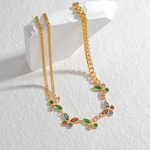 Collana Con Pendente A Farfalla In Acciaio Inossidabile Strass Colorati Placcato Oro Catena Asimmetrica Gioielli Donna