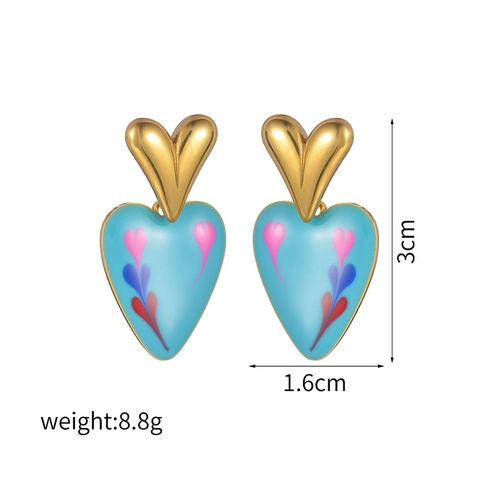 Pendientes Colgantes De Corazón Con Poste De Acero Inoxidable Patrón Pintado Esmalte Joyería De Moda Para Mujeres