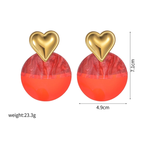 Pendientes De Gota De Corazón De Acero Inoxidable Con Colgante Redondo Grande De Resina Textura De Mármol Joyería Vintage Francesa Para Mujer