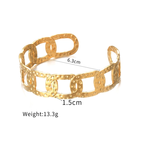 Hammered Stainless Steel Open Cuff Bracelet For Women Punk Ins Style Gold Plated Elliptical Cross Bangle Jewelry