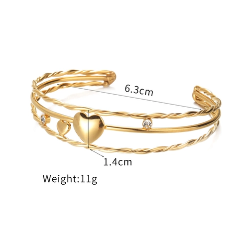 Herz Anhänger Offener Armreif Edelstahl Mehrlagiges Gedrehtes Seil Design Zirkonia Verstellbarer Modeschmuck Damen