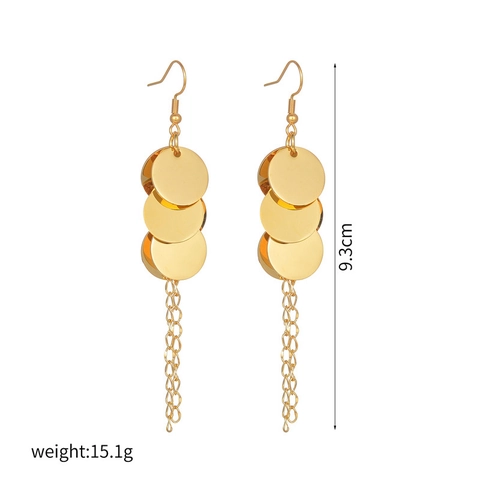 Stainless Steel Tassel Chain Dangle Earrings Round Disc Layered Minimalist Elegant Jewelry Accessories For Women