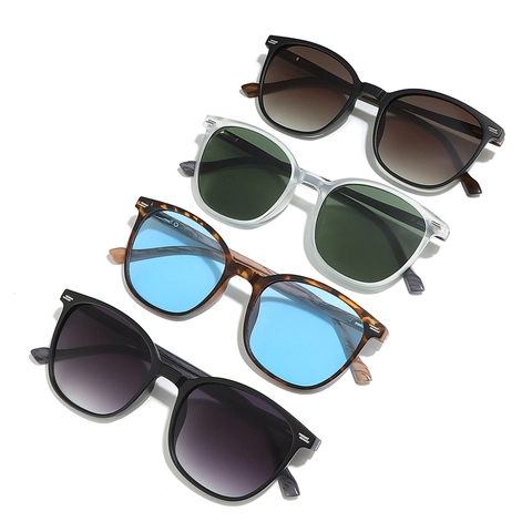 Gafas De Sol Polarizadas Marco PC Ovalado Protección UV Patas Textura Grano De Madera Estilo Remache Vintage Unisex