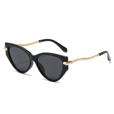 Cat Eye Sunglasses Women UV400 Protection PC Frame Fashion Metal Wave Texture Temples Retro Trendy Eyewear