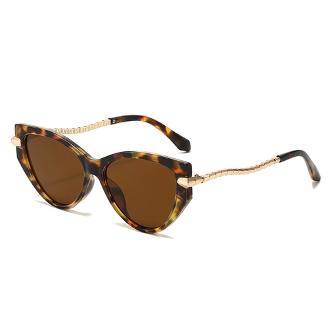 Cat Eye Sunglasses Women UV400 Protection PC Frame Fashion Metal Wave Texture Temples Retro Trendy Eyewear