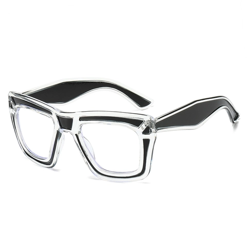 Montura De Gafas Cuadrada Extragrande PC Transparente Bloque De Color Gafas Bloqueadoras De Luz Azul Para Mujeres Hombres Retro Moderno