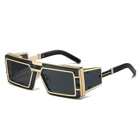 Gafas De Sol Steampunk Marco De Metal Lentes PC Cuadradas Protección Lateral UV400 Retro Punk Hombre Mujer