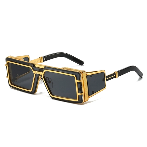 Gafas De Sol Steampunk Marco De Metal Lentes PC Cuadradas Protección Lateral UV400 Retro Punk Hombre Mujer