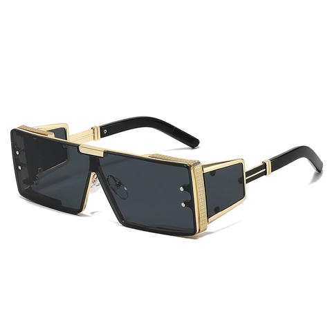 Occhiali Da Sole Steampunk Rettangolari Oversize Montatura Metallo Plastica Protezione UV400 Moda Streetwear Donna Uomo