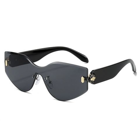 Randlose Oversize Sonnenbrille Wellenform Irreguläre Gläser UV400 Schutz Mode Trendy Ins Style Sonnenschutz Mit Schlangenschuppen Metalldekor