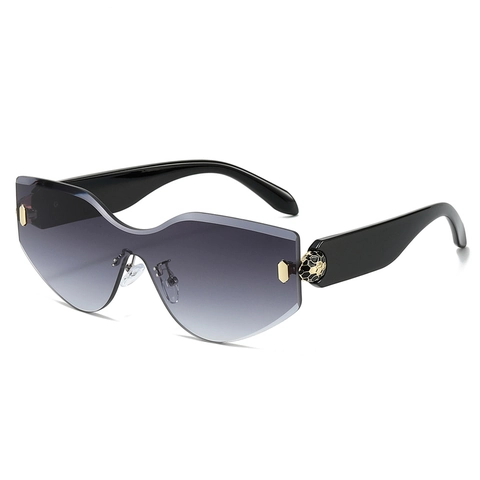 Randlose Oversize Sonnenbrille Wellenform Irreguläre Gläser UV400 Schutz Mode Trendy Ins Style Sonnenschutz Mit Schlangenschuppen Metalldekor