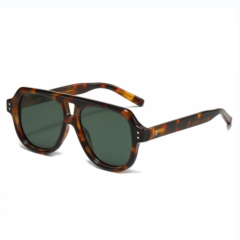 Lunettes De Soleil Aviateur Polarisées UV400 Vintage Grand Cadre PC TAC Double Pont Unisexe