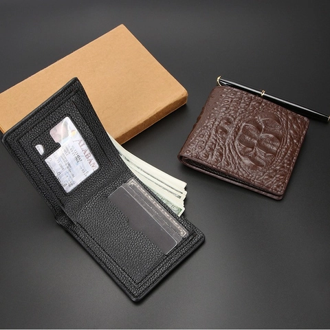 Herren Bifold Brieftasche Krokodil Textur Geprägtes PU Leder Mehrere Kartenslots Business Kurze Geldbörse