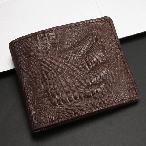 Cartera Corta Hombre Patrón Cocodrilo Relieve Estampado Cuero PVC Bifold Múltiples Ranuras Para Tarjetas Business Casual Estilo Retro Textura