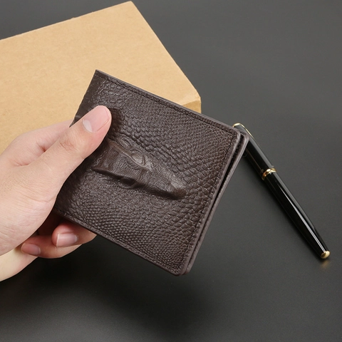 Men Short Bifold Wallet PU Leather Vintage 3D Crocodile Head Relief Multi Card Slots ID Window Zipper Pocket Business