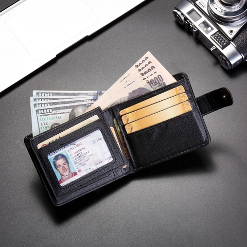 Cartera De Hombre Cuero PU Relieve Cabeza De Toro Cierre A Presión Gran Capacidad Business Retro Portatarjetas