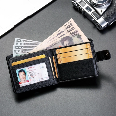 Portafoglio Corto Bifold Da Uomo In Pelle PU Goffratura Testa Di Tigre Slot Per Carte Chiusura Con Bottone