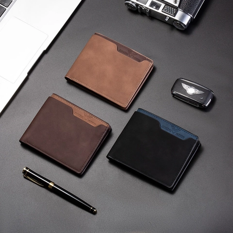Men Short Bi-fold Wallet Frosted PU Leather Multi Card Slots Retro Business Style Lightweight Slim Purse For Daily Use