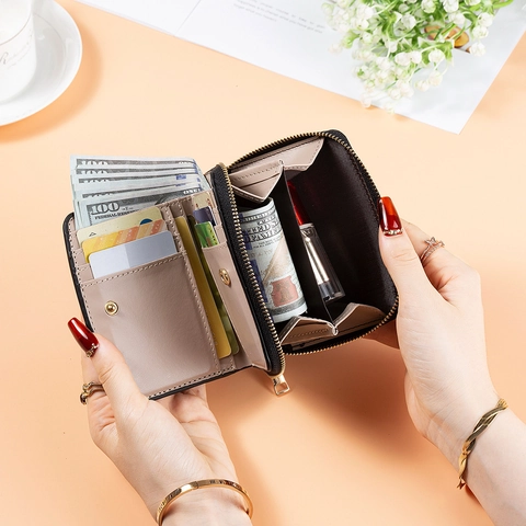 Women Short Wallet PU Leather Quilted Diamond Pattern Zipper Coin Purse Multi Card Slots Mini Pocket Chic Handbag