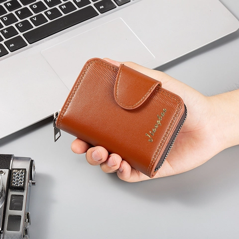 Tarjetero De Acordeón Cartera Cuero PVC Cremallera Botón De Presión Negocios Casual Monedero Pequeño Para Hombres