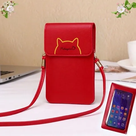 Sac De Téléphone Portable Mini Bandoulière Femme Cuir PU Fenêtre Tactile Oreille De Chat Sac À Épaule