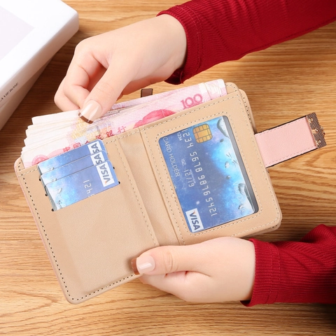 Cartera Mujer Corta Bifold Cuero PU Diseño Hoja Hueca Bolsillo Monedas Cremallera Portatarjetas Elegante