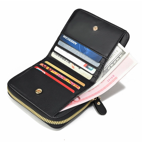 Portefeuille Court Femmes Cuir PU Matelassé Porte-monnaie Fermeture Éclair Emplacements Cartes Pochette Carrée Chic